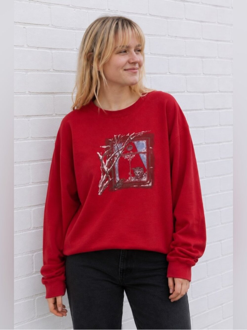 Vintage Northern Reflections Cat Sweatshirt Red Winter Christmas 90s Size XL